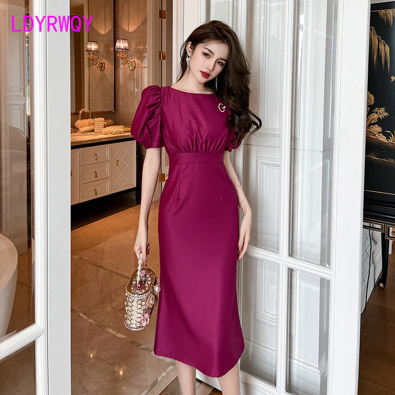 Wrap Dress Work - Robe d'été à manches bulles pour