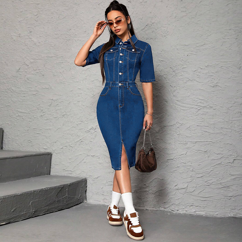 Wrap Dress Work - Robe longue femme col rabattu demi-manches