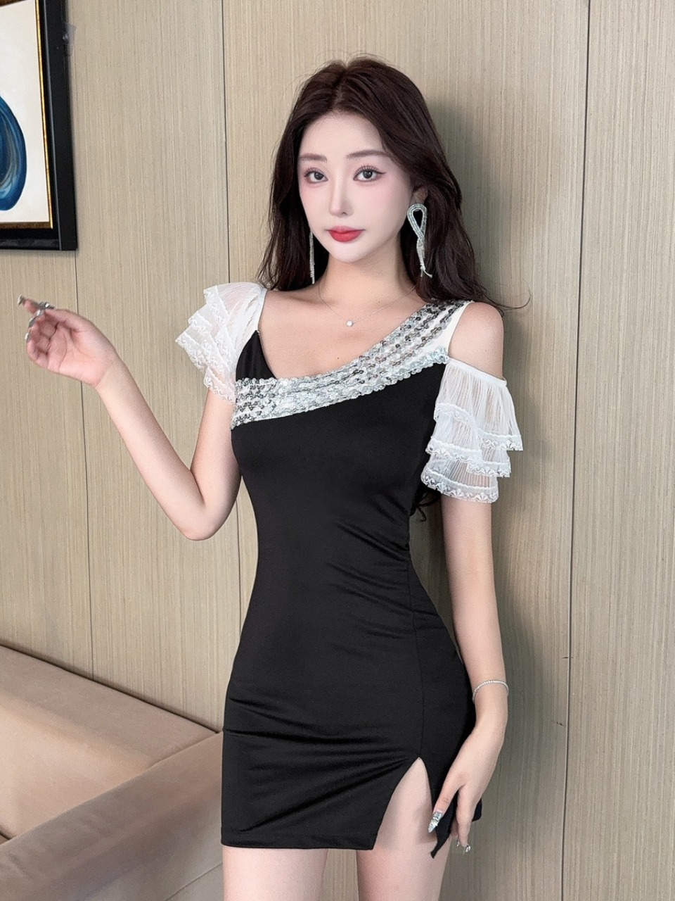 Wrap Dress Work - Robe courte sexy en dentelle à