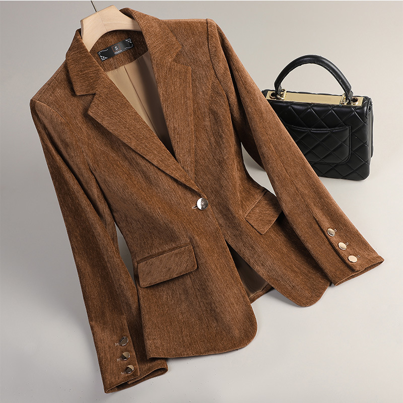 Women Formal Wear Blazers - Blazer en velours jaune or pour