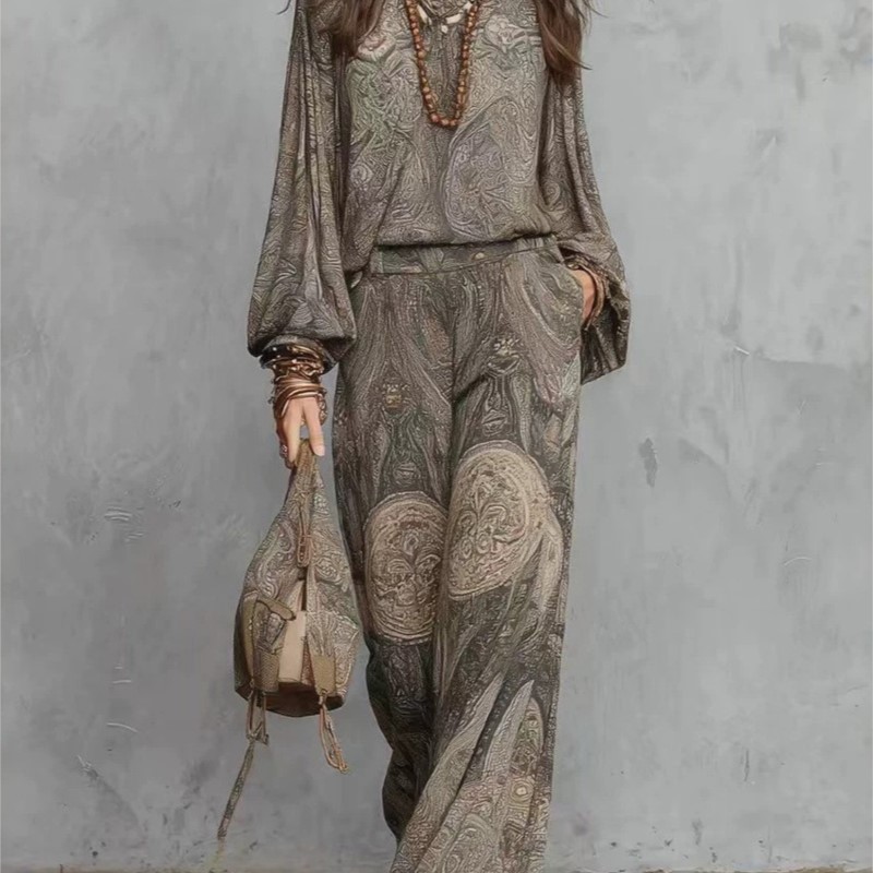 Women Formal Wear Tops - Ensemble deux pièces bohème à imprimé