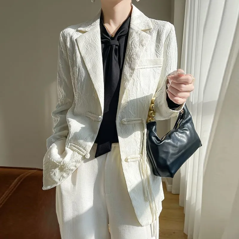 Women Formal Wear Blazers - Blazer blanc texturé pour femme, col